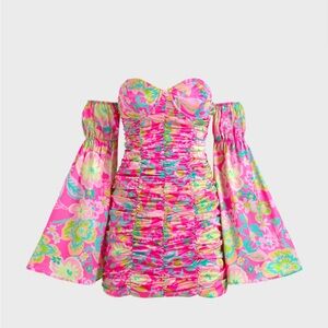 Floral Ruched Off Shoulder Mini Dress